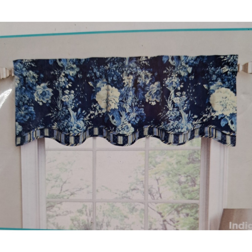 Waverly BALLAD BOUQUET FAIRFIELD Valance Indigo Blue Floral Stripe 52x18" Cotton